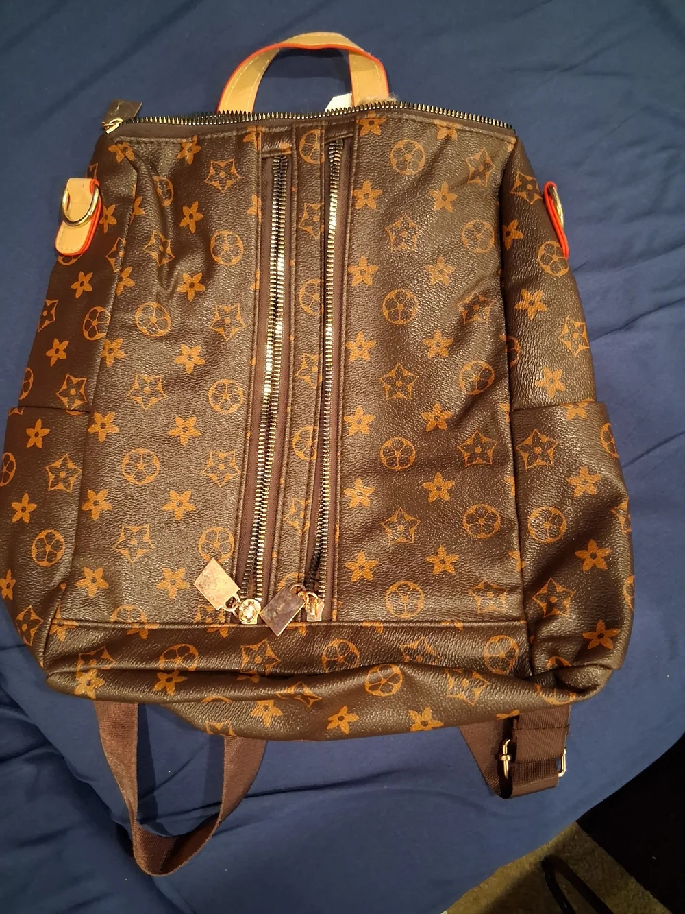 Faux Designer-Style Brown Monogram Backpack - Womens Bags